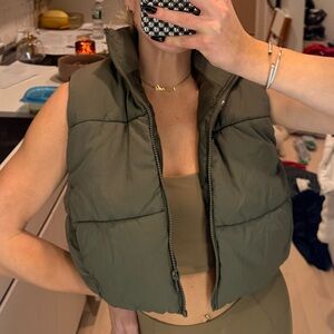 Olive green cropped puffer vest